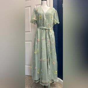 BloomChic Mint Green Floral Embroidered Maxi Dress